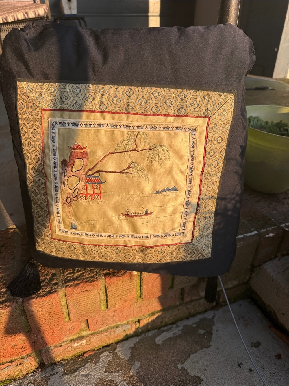 Vintage mid century silk Chinese pillow